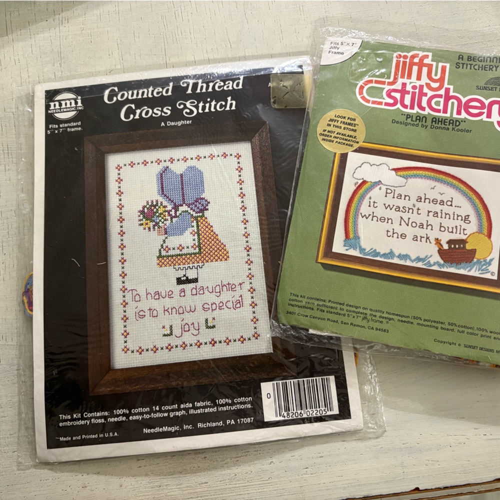 2 lot set of Jiffy Stitchery Cross Stitch Kit with Floral Design and Needlemagic